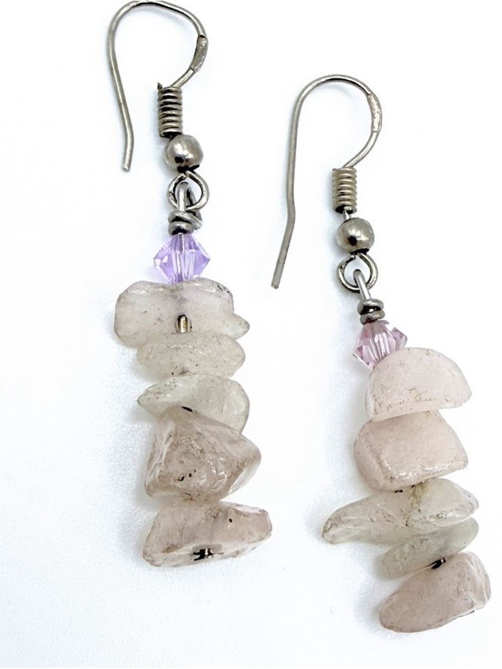 Handmade Clear Quartz Chip Drop Earrings with Sterling Silver